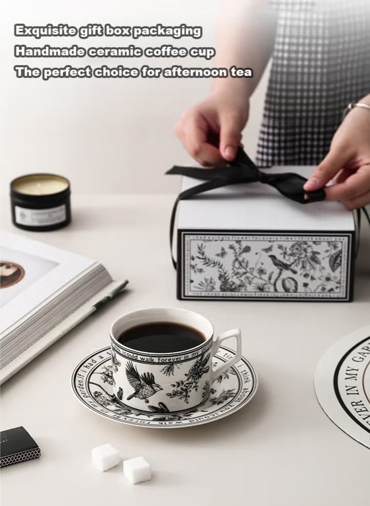 Ceramic Coffee Cup and Saucer Set: Porcelain Vintage Floral Design Hand Crafted Flower Shaped Cup with Gift Box, 250 ML Capacity for Home & Office Use - Image 4